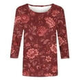 thumbnail image 4 of HongQid 3/4 Length Sleeve Womens Tops Floral Crewneck Shirts Casual Tunic Blouses Summer Basic Tees, 4 of 5