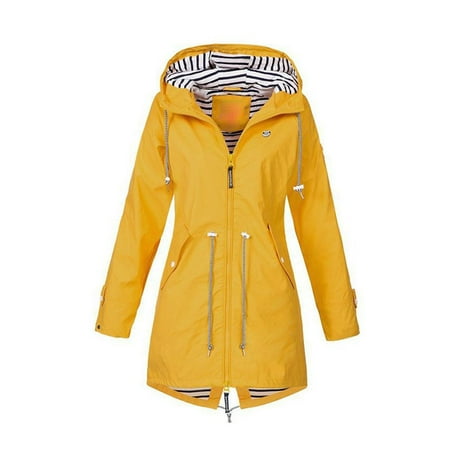 yotijay Women Lightweight Waterproof Rain Jackets Packable Outdoor Hooded Windbreaker for Fishing Hiking Climbing Camping Travel - yellow M yellow M