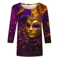 thumbnail image 4 of Cavosen Carnival Day 3/4 Sleeve Blouses for Women Festival Mardi Gras Crewneck Shirts Mask Graphic Print Blouse Holiday Stylish Tops Dressy Athletic Tees Party Shrove Tuesday T-Shirts L, 4 of 5