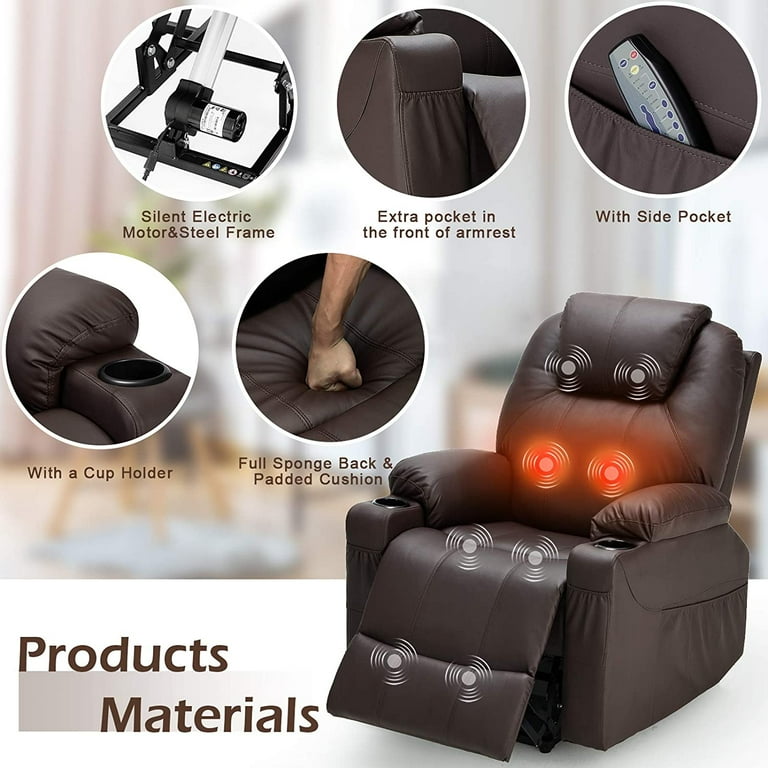 Lucklife Brown Power Lift Recliner Chairs for Elderly with Heated Massage, Lumbar  Pillow HD-H1150-BROWN-KD - The Home Depot