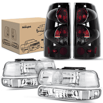 Nilight Headlight and Taillight Assembly Combo Compatible with 1999 2000 2001 2002 Chevy Silverado 1500 2500 1500HD 2500HD 3500 OE Style Chrome Housing Clear Reflector Smoke