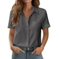 thumbnail image 6 of Breezora Womens V Neck Short Sleeve Blouse Relaxed Fit Casual Work Shirt Breathable Comfortable Summer Office Tops S Size Grey, 6 of 9