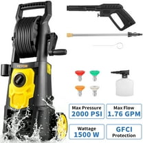 BENTISM Electric Pressure Washer, 2000 PSI, Max. 1.76 GPM Power Washer w/ 30 ft Hose & Reel, 4 Quick Connect Nozzles, Foam Cannon, Portable to Clean Patios, Cars, Fences, Driveways, ETL Listed