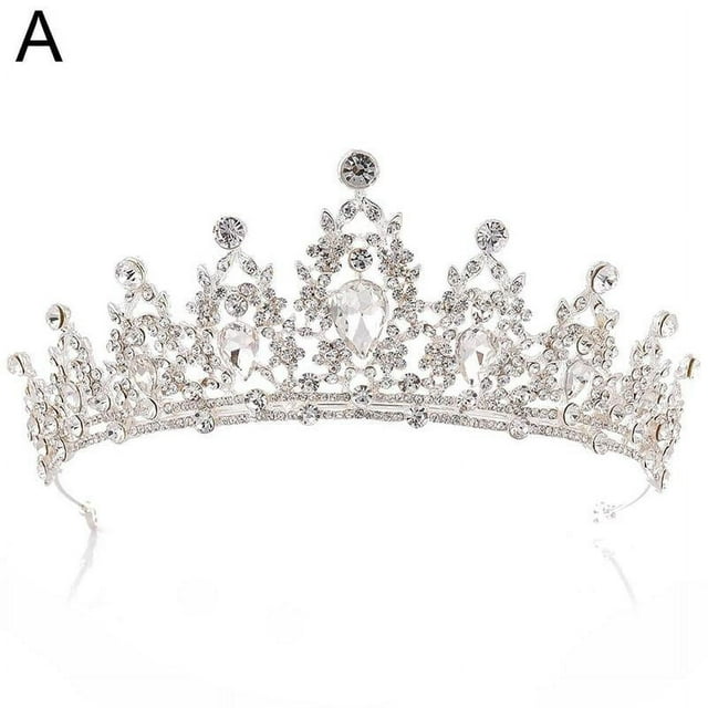 Tiara nupcial para el cabello, tiara nupcial de cristal, corona plateada, tiaras para el cabello, collar, accesorio, velo, diadema de color, corona, pendientes de boda V9U4