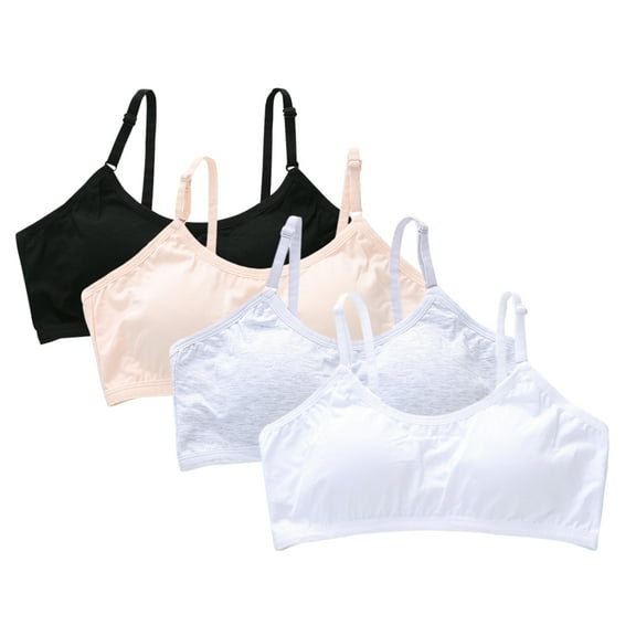 Girls Cotton Cami Bra Training Wireless Bra Comfort Cami Crop Bra Spaghetti Straps Non Padded Bralettes Teen Small Vest,4 Pack
