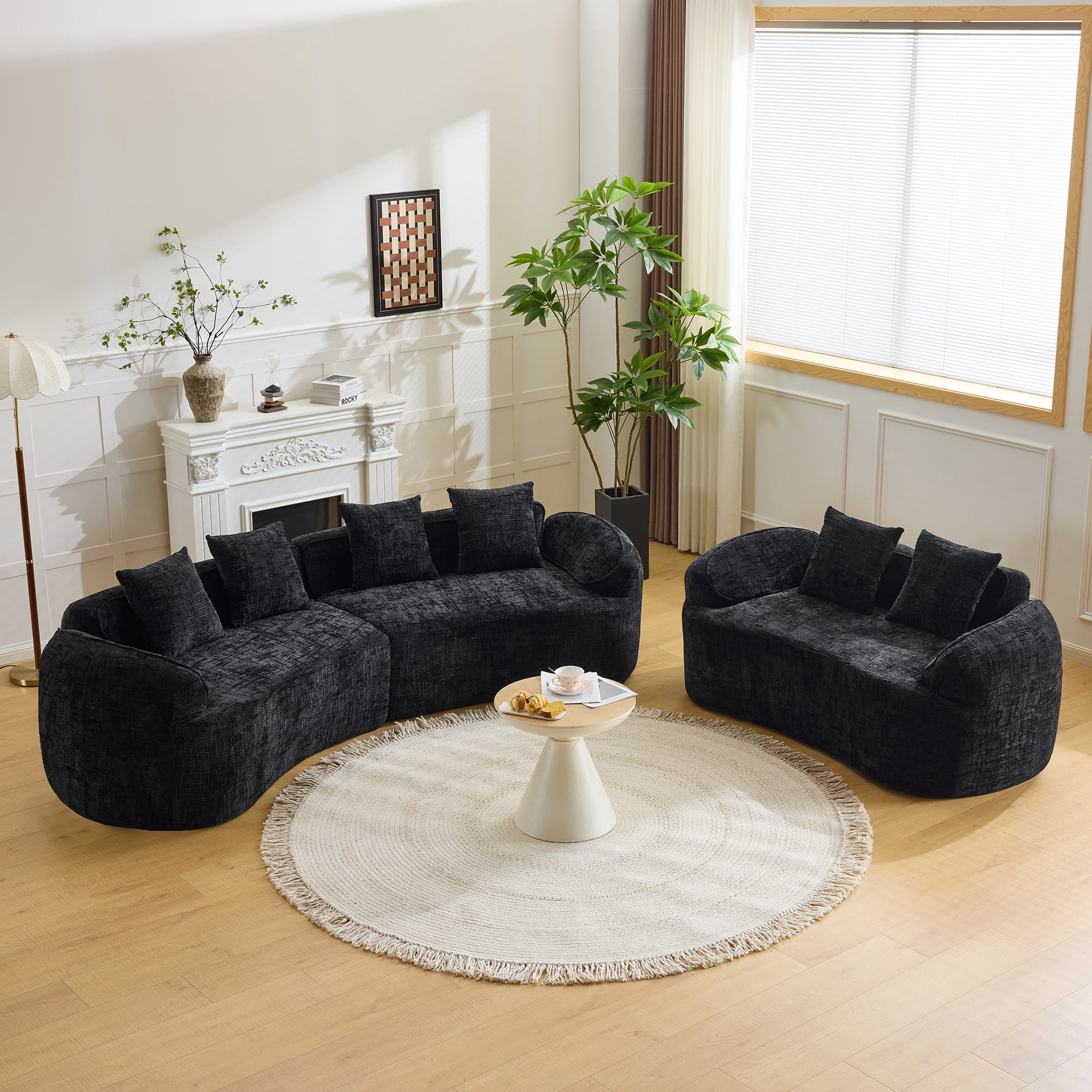 Leumius 66" 2 Seater Sofa Compress Sofa with Armrests & 2 Pillows,No Assembly Required,Compact Sofa Couch for Small Apartments,Living Room,Bedroom,Black