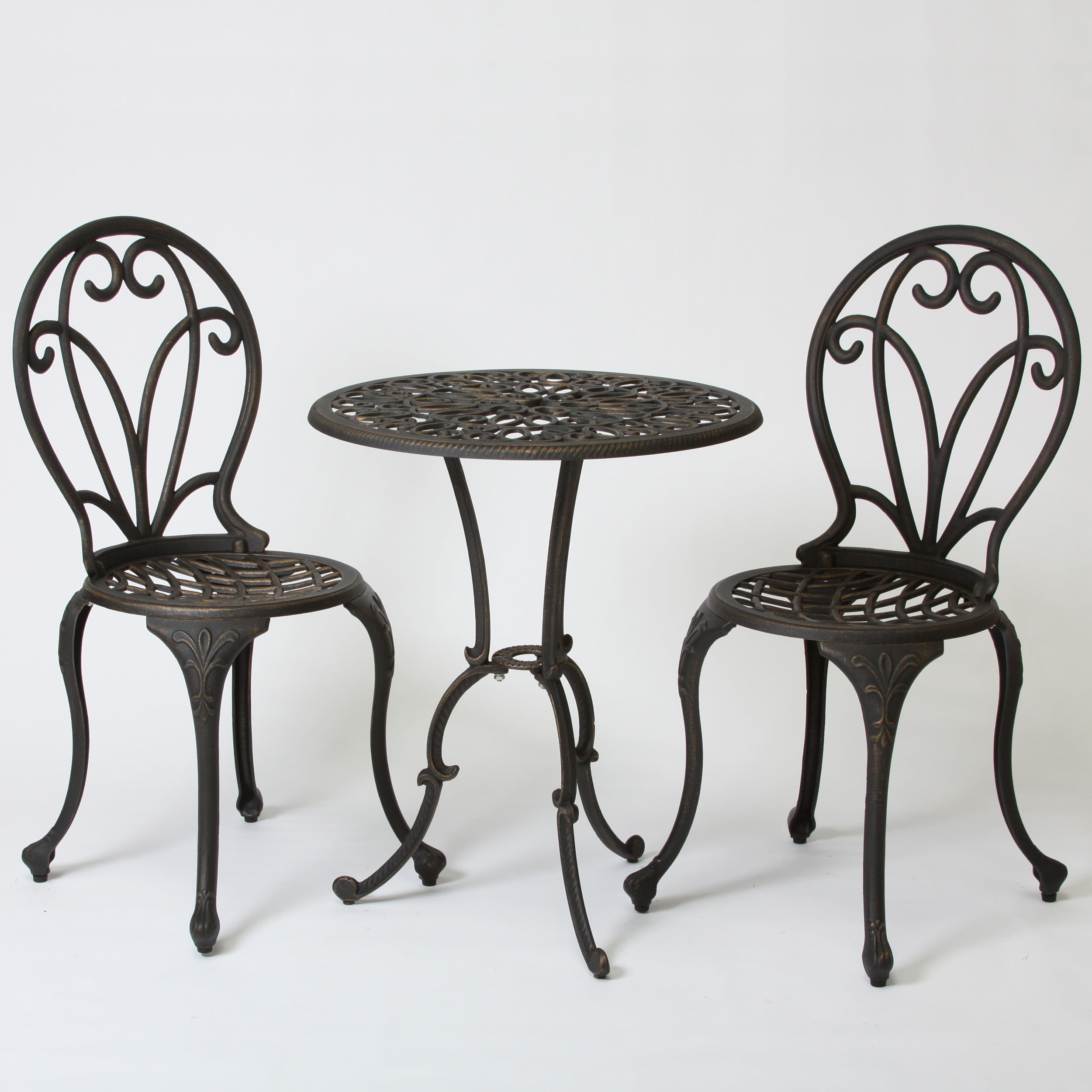 Aluminum 3-Piece Outdoor Bistro Set, Black and Gold