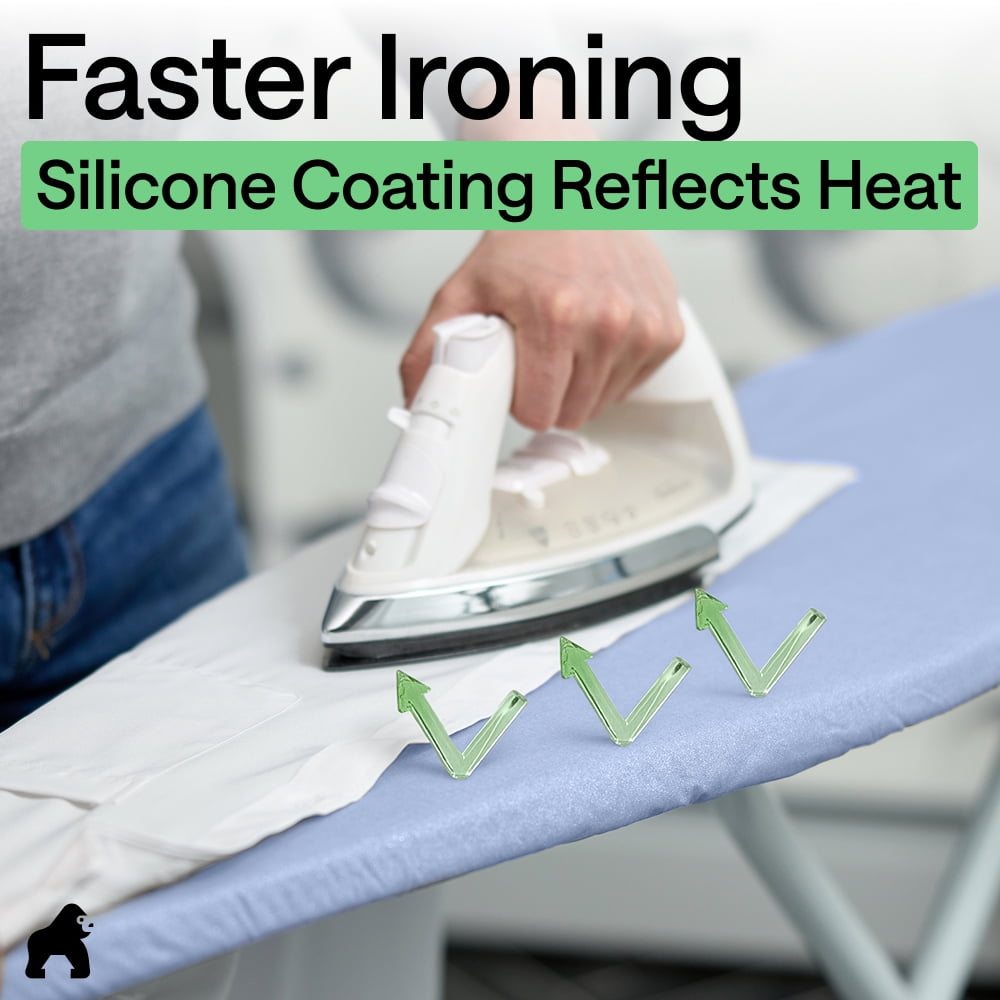 GORILLA GRIP Scorch Resistant Ironing Board Cover, Silicone Coating, Hook and Loop Fastener Strap, Blue