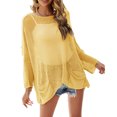 thumbnail image 1 of Mujeres Crochet Hollow Out Cover Up Beach Bikini traje de baño Blusa de malla de manga larga para viajes de vacaciones al aire libre, 1 of 5