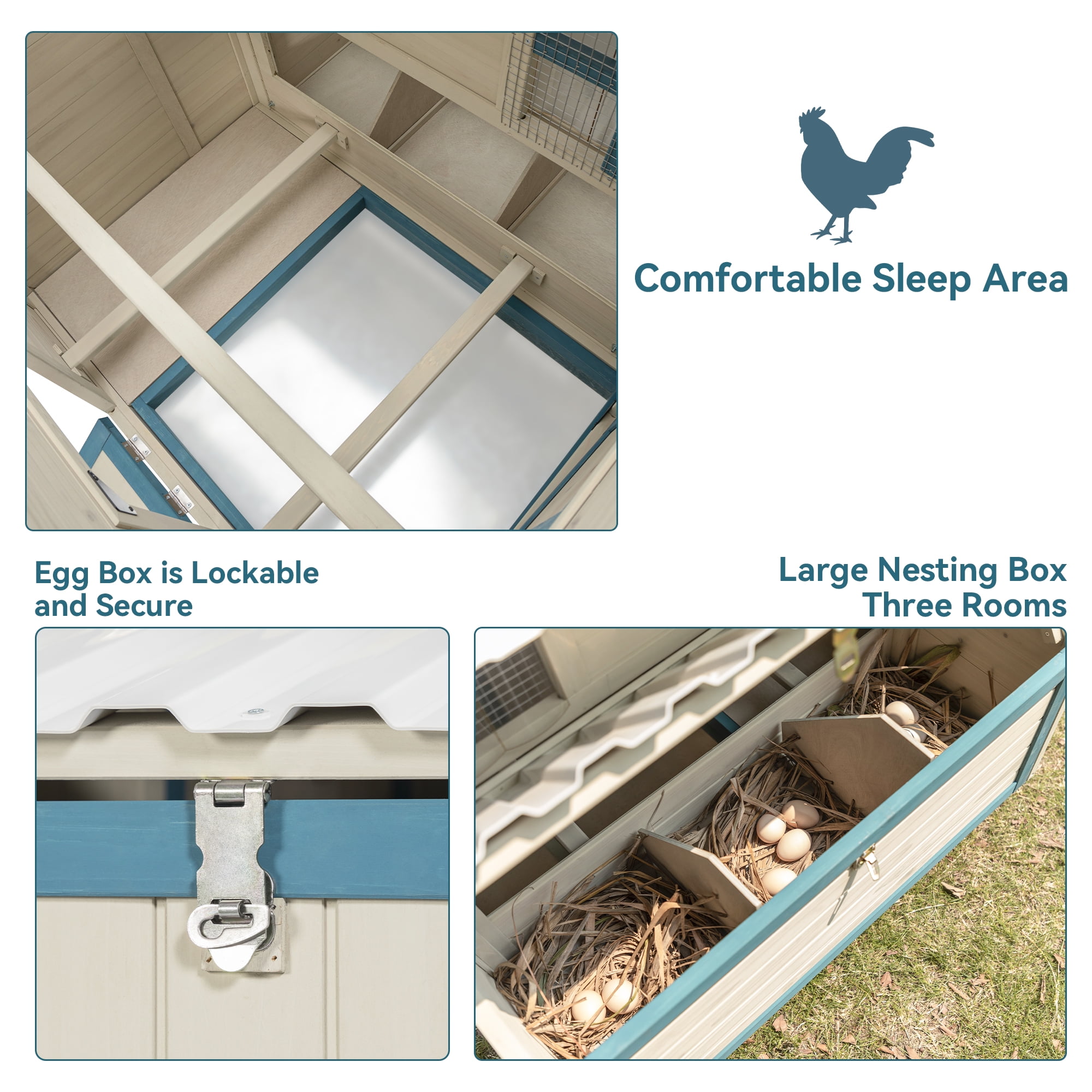 Pefilos 74" Outdoor Rabbit Hutches with PVC Roof, Hen House with Nesting Box for 5-7 Chickens Rabbit Cages for Removable Bottom, White Pefilos 74" Outdoor Rabbit Hutches with PVC Roof, Hen House with Nesting Box for 5-7 Chickens Rabbit Cages for Removable Bottom, White