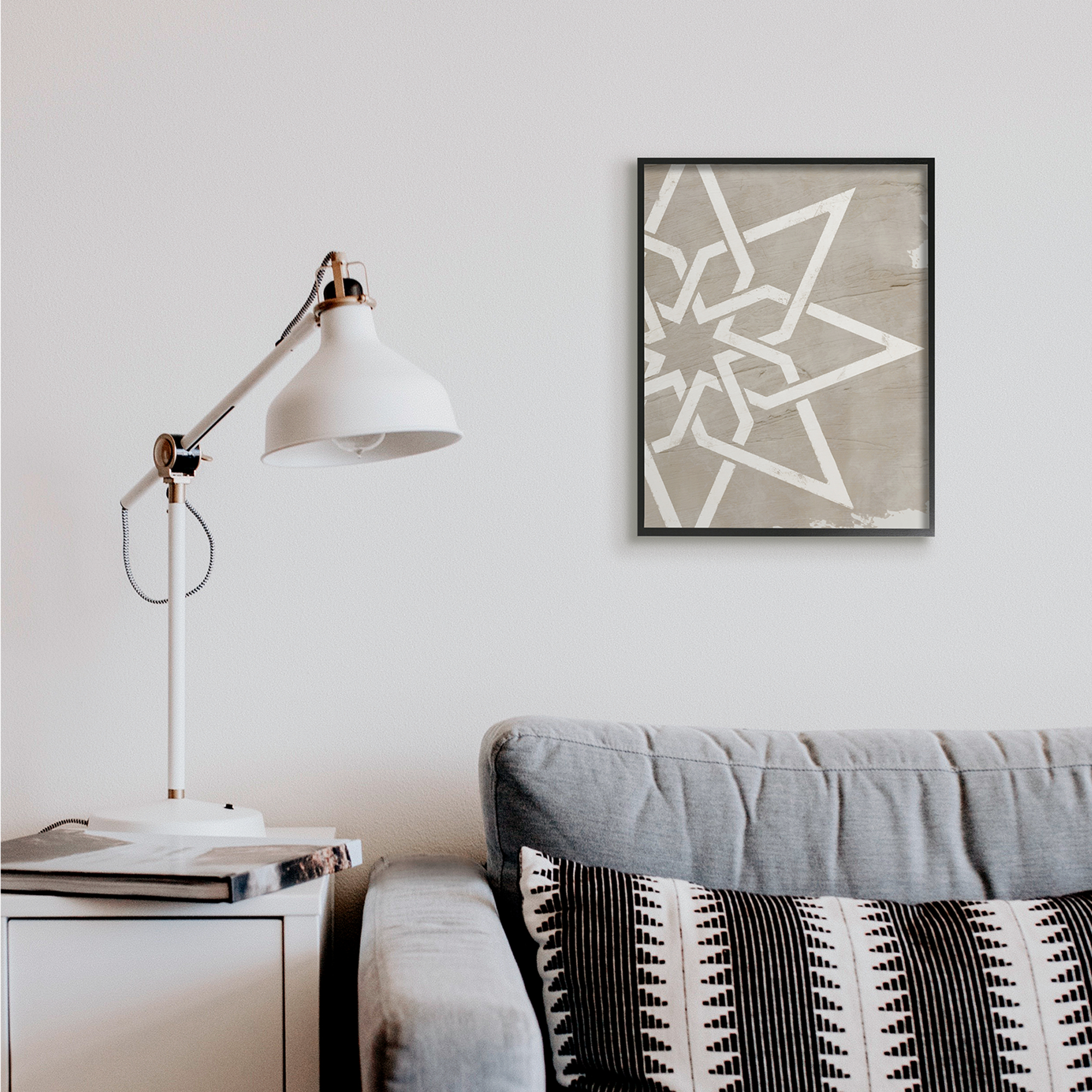 Stupell Industries Geometric Eight Point Star Distressed Grain Detail Abstract Painting Black Framed Art Print Wall Art, 16 x 20