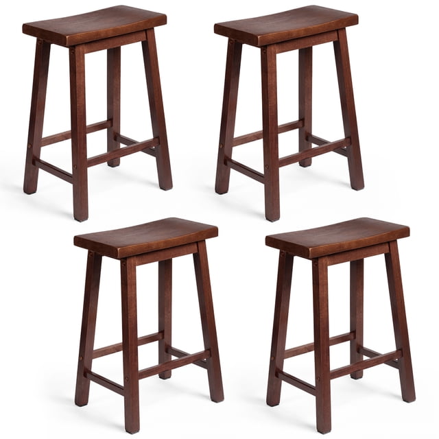 PJ Wood Classic Saddle Seat 24'' Kitchen Bar Counter Stool, Walnut (4 Pack)