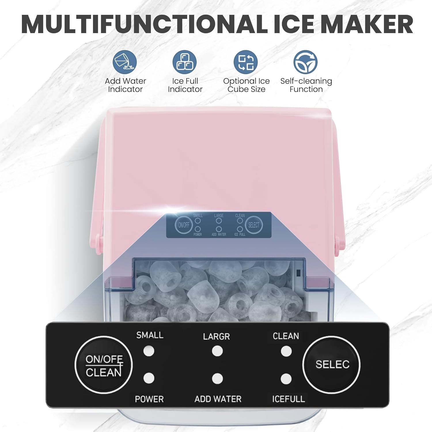 Countertop Ice Maker with Handle, 26lbs/24H Portable Ice Machine, 9 Bullet Ice Cubes Ready in 6 Mins, Self-Cleaning, Quiet Compact Ice Maker for Home, Kitchen, RV, Camping