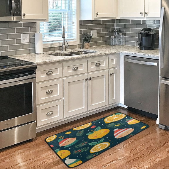 Long Floor Mat 39x20Inch Kitchen Mat Bathroom Mat Living Room Mat Bedroom Mat, Absorbent, Delicate Fabric, No Ball, Do Not Fade Christmas Figures and Lemons