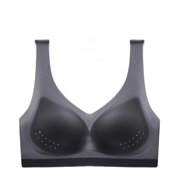 KUIZAP Ultra-thin Ice Silk BraThin Silk Seamless Bra Wireless Underwear  with Removable Pad for Women Breathable(Black)XL 