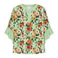 thumbnail image 4 of WZXFASHION Womens Tops 3/4 Length Sleeves Floral Shirts Flowy Ruffle Sleeve Tops Half Button Down Shirt Summer V Neck Blouse Spring Savings Clearance Women's Long sleeve T-shirt, 4 of 5