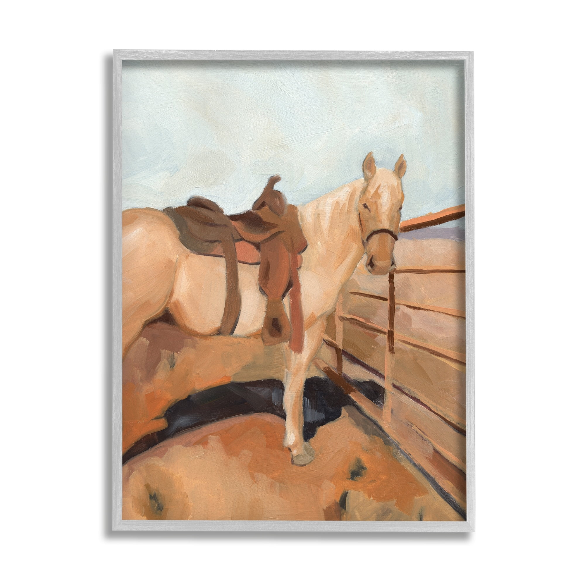 Stupell Industries Saddled Horse Southwestern Field Farm Fence Orange Blue, 11 x 14, Design by Jacob Green&nbsp;