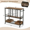 thumbnail image 3 of Costway 3 Tiers Bar Cart Home Serving Cart on Wheels with Glass Racks Wine Holders Rustic Brown, 3 of 10