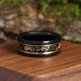 thumbnail image 4 of Black Meteorite Tungsten Ring Hammered Crushed Gold Leaf Ring men's Ring Anniversary Ring 8mm Ring, 4 of 6