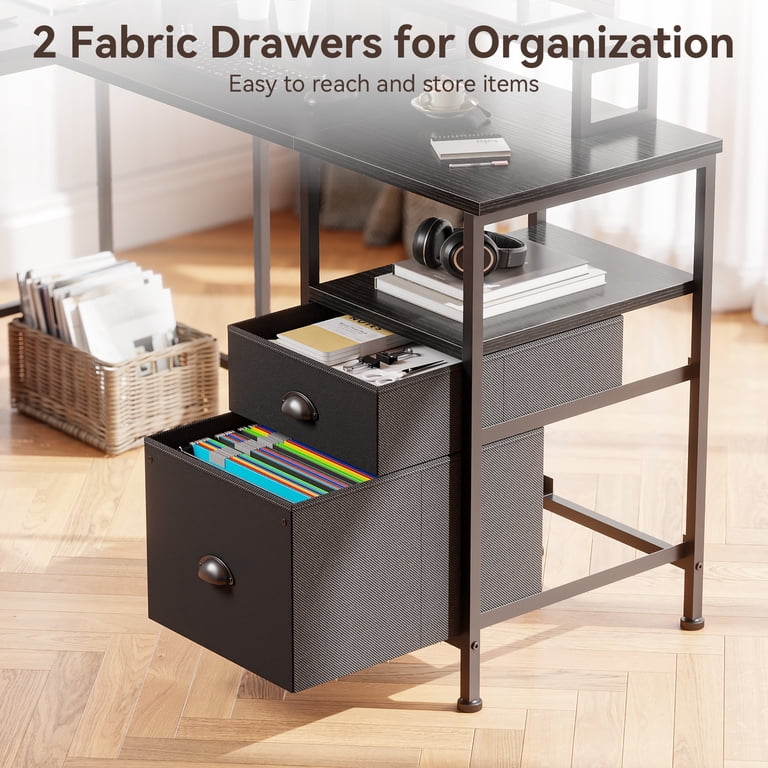 Satifur L-Shaped Desk with Power Outlets and File Drawer photo 7