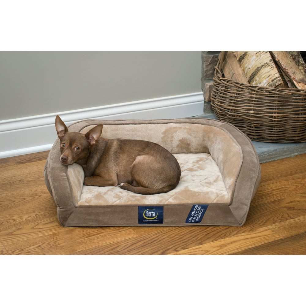 Serta Gel Memory Foam Quilted Ortho Couch Dog Bed, Small Brown