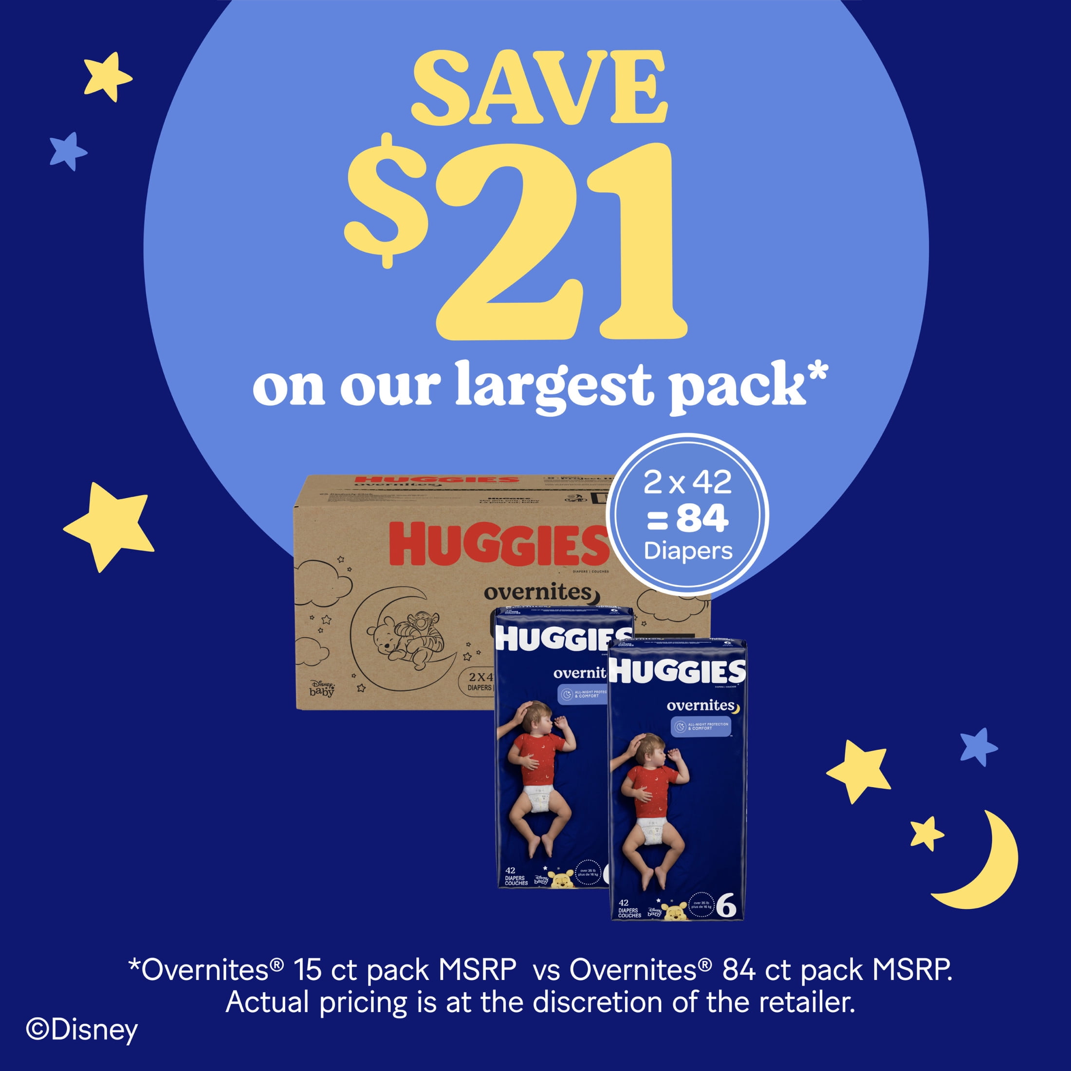 Huggies Overnites Nighttime Baby Diapers, Size 6 (35+ lbs), 36 Ct (Select for More)