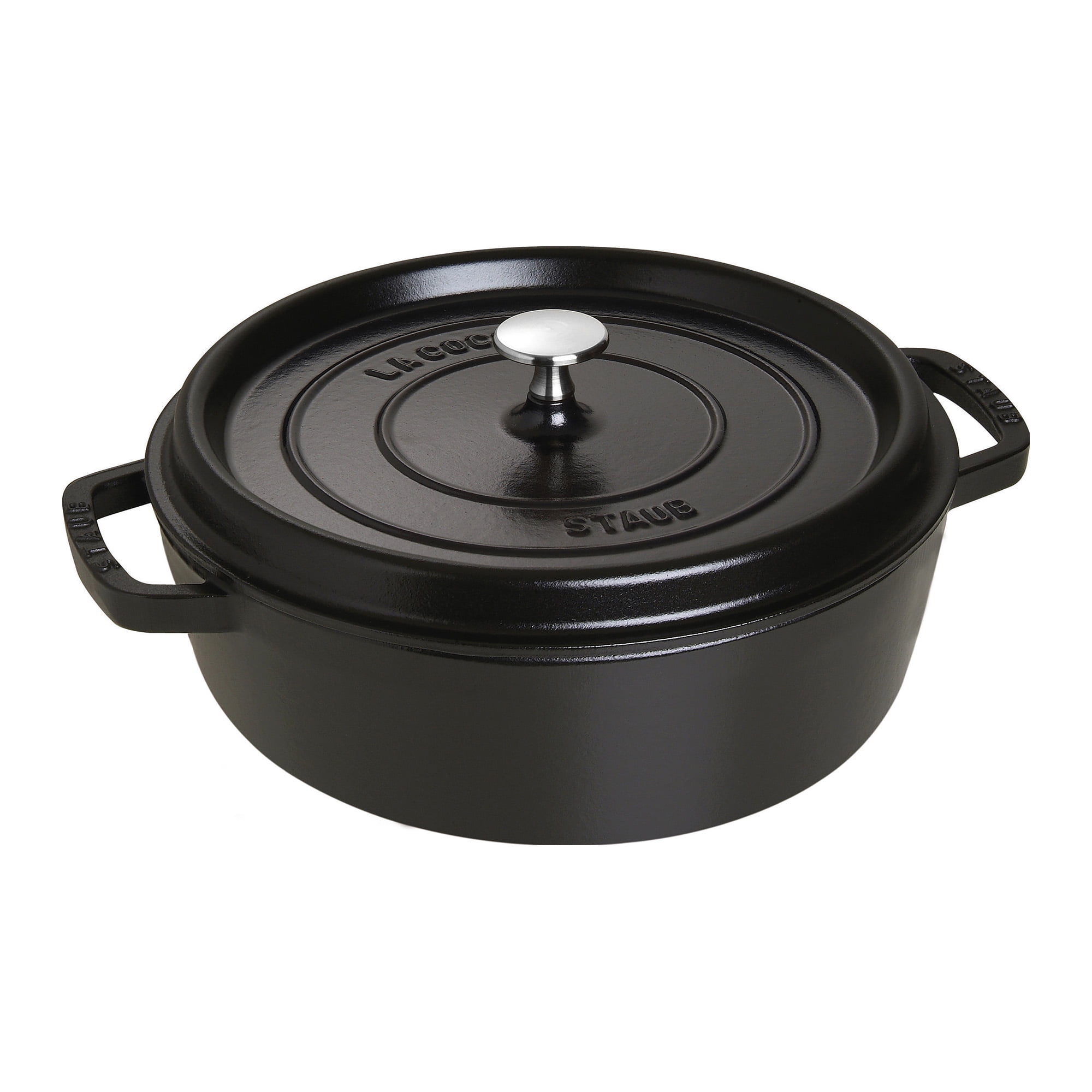 Staub Cast Iron 6qt Shallow Wide Round Cocotte Matte Black