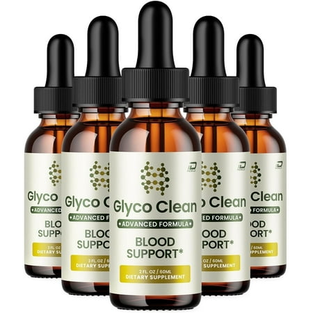 (5 Pack) Glyco Clean Blood Support Drops - Glyco Clean Liquid Formula, All-Natural Liquid Supplement for Health, Glyco Clean Offical Extra Strength Formula, Glyco Clean Reviews (5 Month Supply)