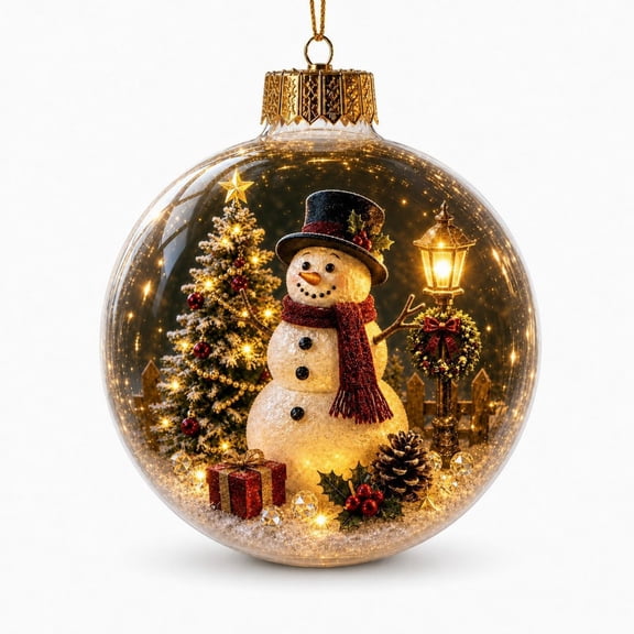 Lighted Christmas Story Scene Decor with Warm LED Light, Light-Up Mini Holiday Scene for Christmas Tree or Fireplace Mantel, Festive Keepsake Gift for Holiday Decor and Gifting (Snowman Style)