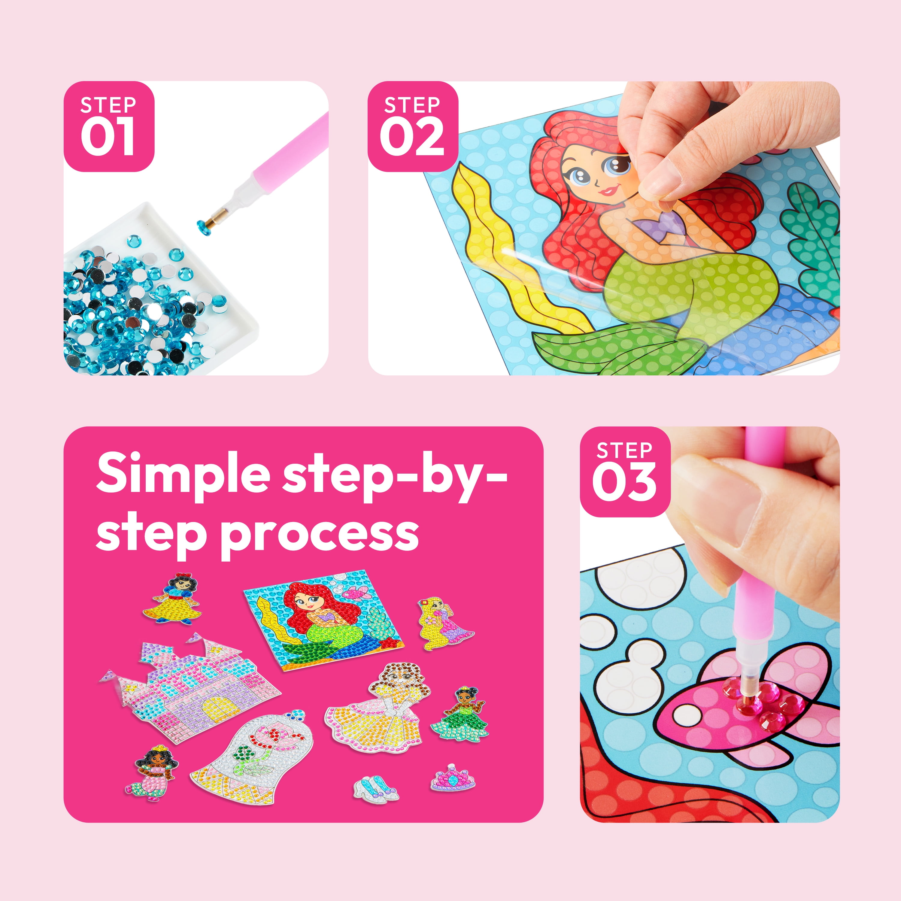 Joyfy 16 Piece Princess Gem Arts & Crafts Kit ,5D Gem Painting Activity Set for Kids, Perfect Christmas and Birthday Gift for Girls Age 6+