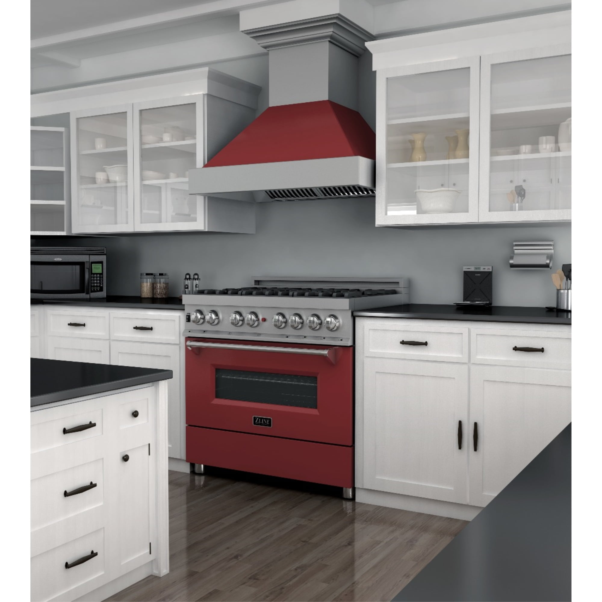 ZLINE 36 in. Professional Dual Fuel Range in DuraSnow Stainless Steel with Red Matte Door (RAS-RM-36)