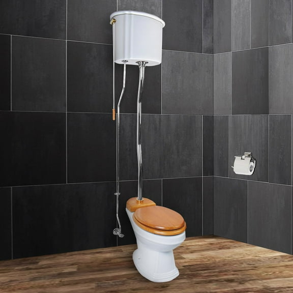 Renovators Supply High Tank Pull Chain Toilet with White Ceramic Tank, Chrome Z Pipe and Elongated Toilet Bowl