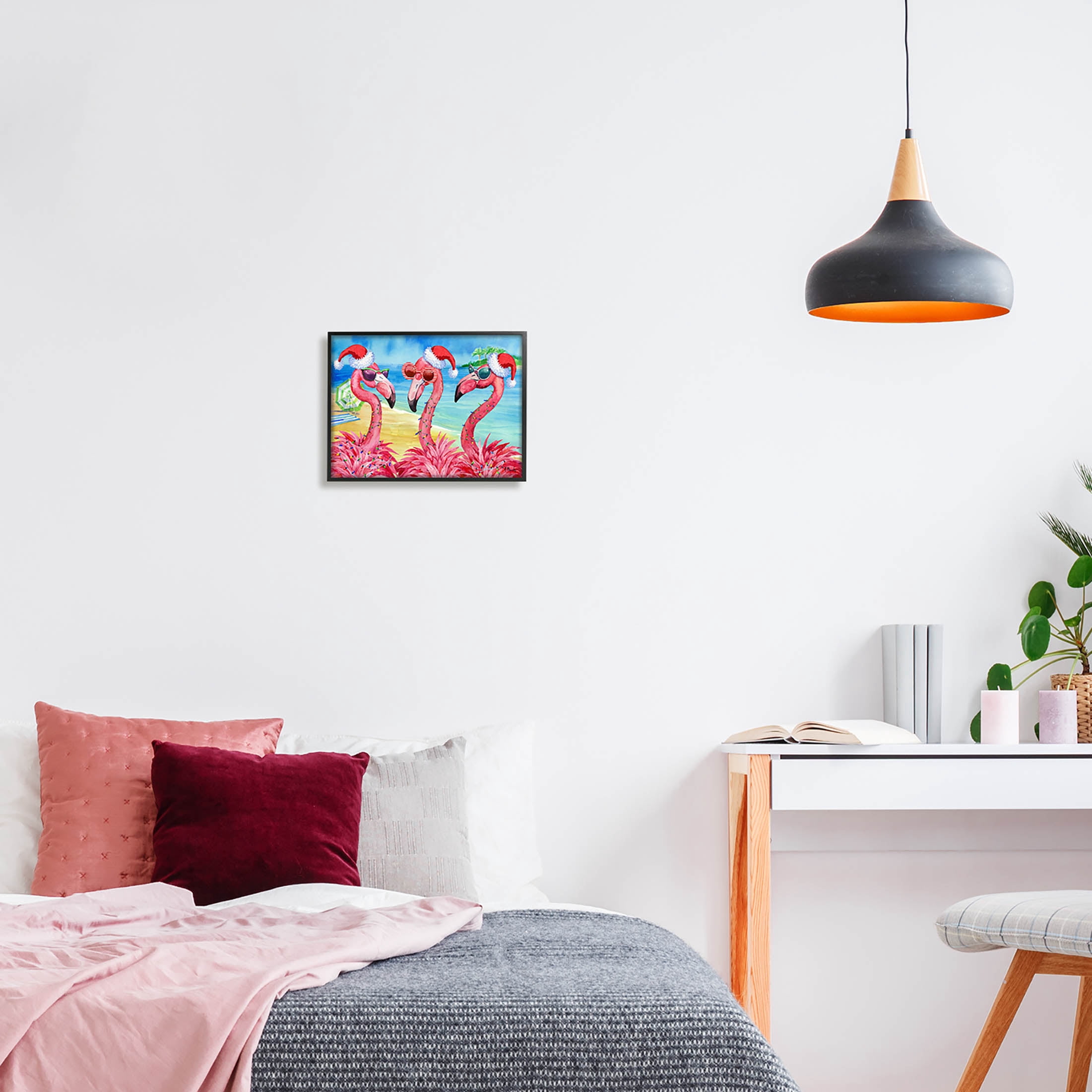Stupell Industries Holiday Lights Flamingos Beach Graphic Art Black Framed Art Print Wall Art, Design by Paul Brent