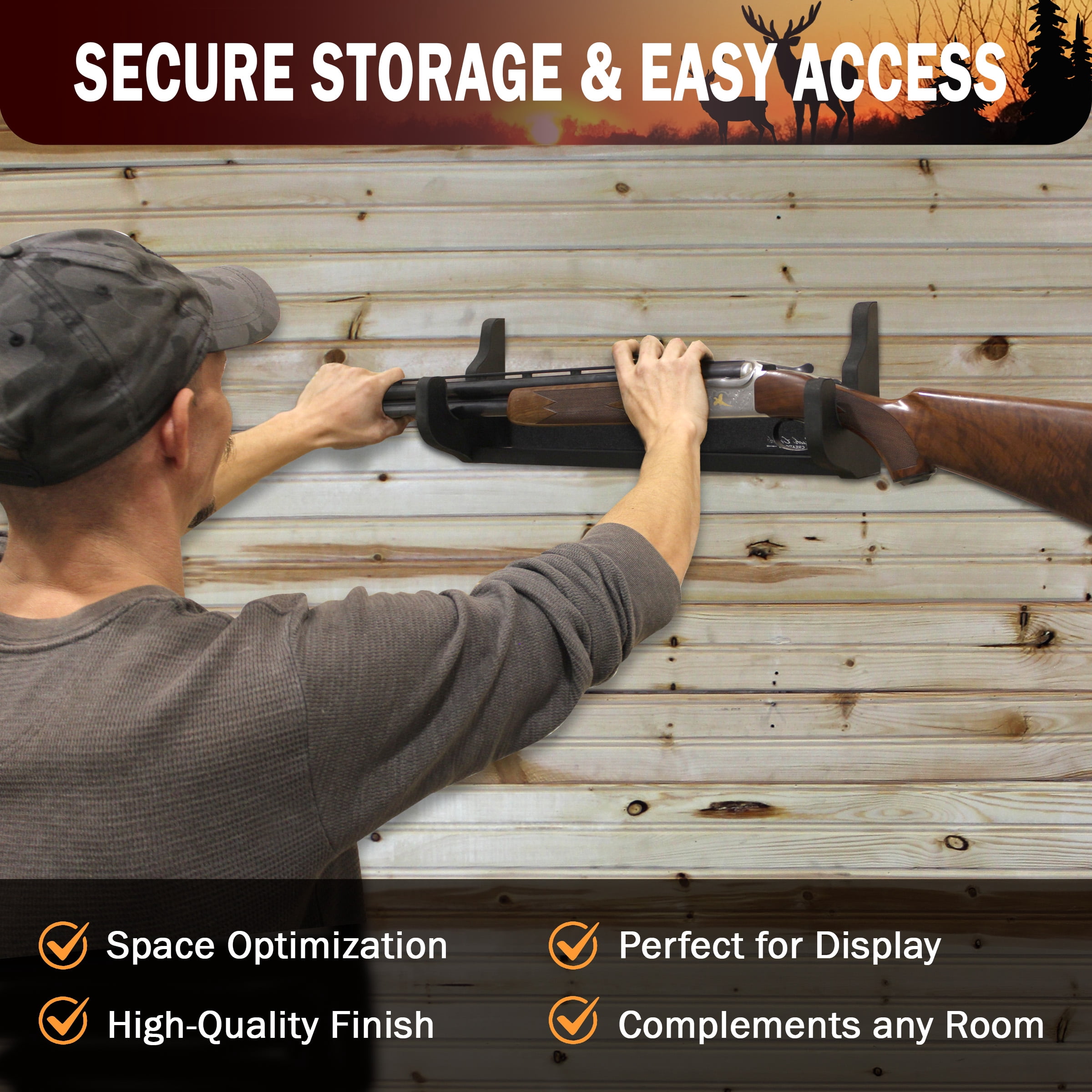 Rush Creek Creations | Indoor 1-Gun Rack for Wall for Shooting Rifles and Airsoft Shotguns, Single Gun Storage for Real Guns/Firearms, Premium Alternative for Single Gun Safe for Rifles and Pistols