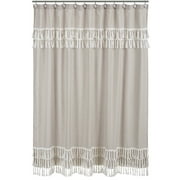 Sweet Jojo Designs Boho Fringe Bathroom Fabric Bath Shower Curtain - Gender Neutral Beige Tan Taupe Linen Tassel Macrame for Bohemian Woodland Farmhouse Botanical Leaf Collection