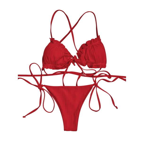FGHSD Swimsuit female sexy slim striped bikini split triangle small breast  net red holiday swimsuit (Color : A, Size : L code) (A XL code) (A XL code)  : : Fashion