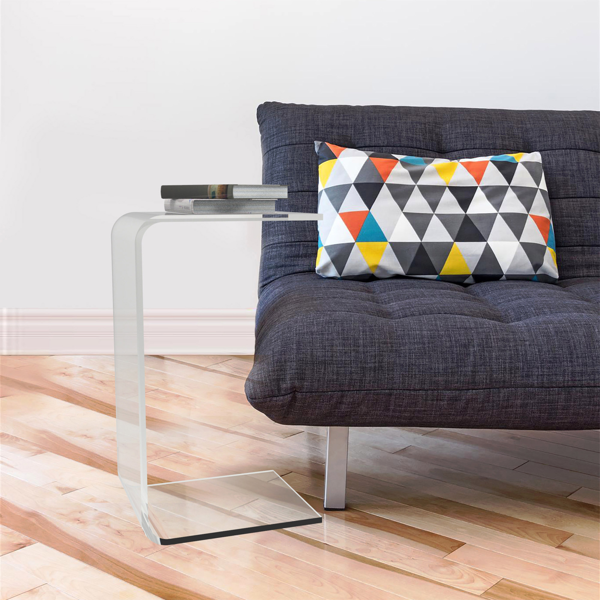 Lavish Home Acrylic Side Table, Multipurpose C Shaped End Table, Laptop Lap Desk, Modern Acrylic Furniture for Living Room, Bedroom and Office