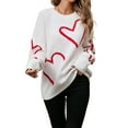 thumbnail image 3 of Women Heart Print Sweaters Long Sleeve Crewneck Oversized Pullover Sweater Cute Love Pattern Knitted Jumper Tops White L, 3 of 9