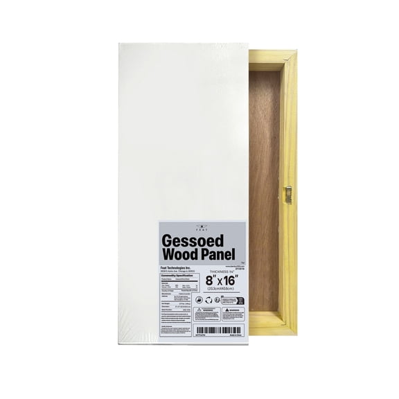 FEAT Gesso Wood Panel for Oil & Acrylic Painting, 8"x16", 1-1/4" Cradled Profile