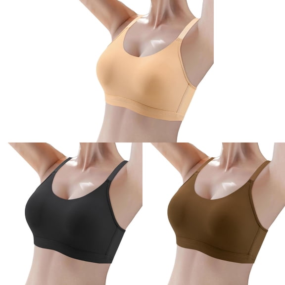 Conairie Sports Bras for Women 3 Pack Comfy Wireless Push up Bras Seamless Bralettes Supportive Raceback Tshirt Bra