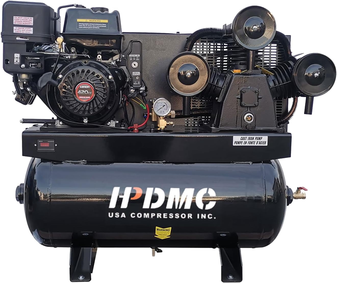 HPDMC 13HP Gas Powered Air Compressor - 35CFM 125PSI 3-Cylinder Piston Pump - 30 Gal ASME Tank - Electric Start Gas Air Compressor for Workshop, Construction & Farm - Heavy Duty Portable