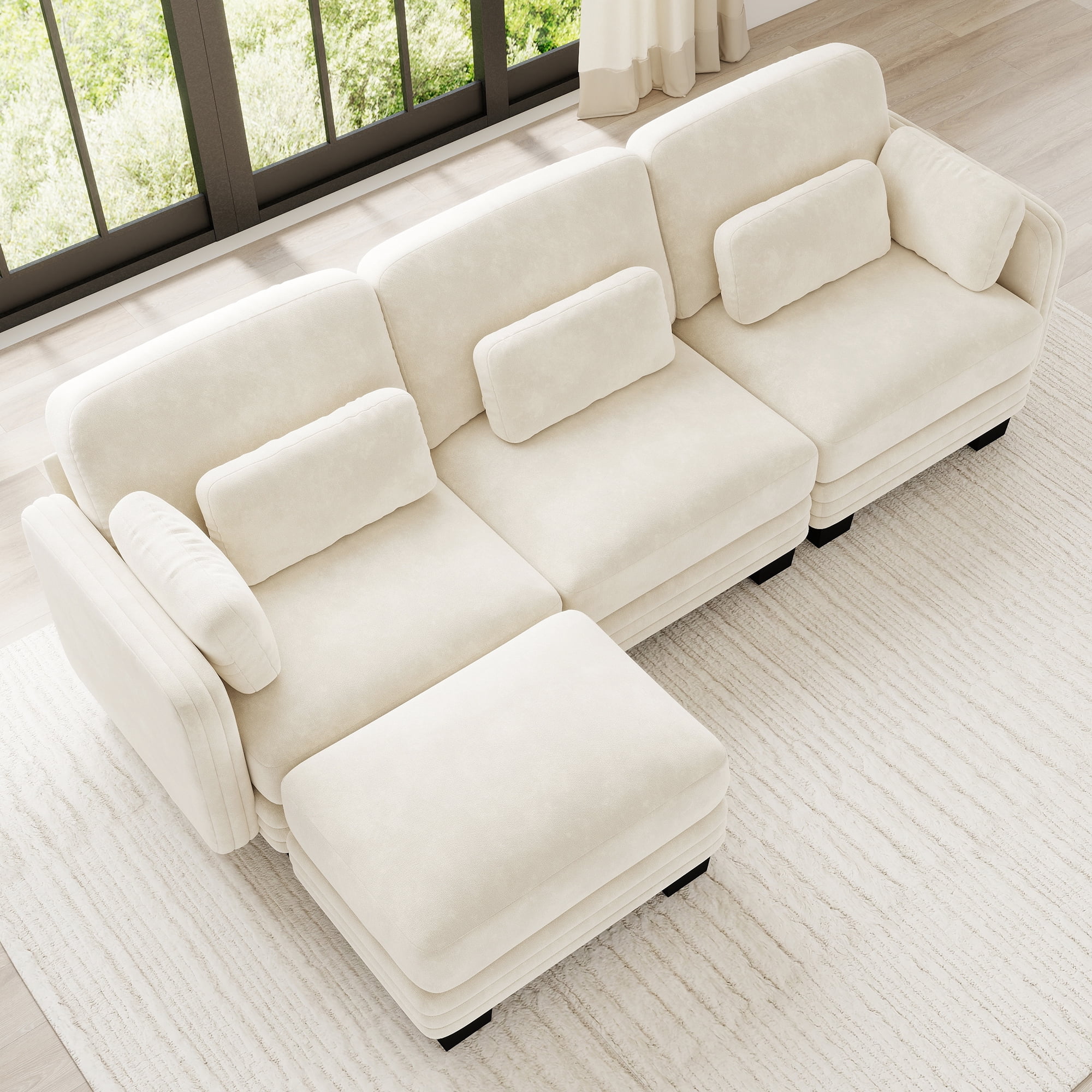 100" L Shape Modern Modular Sectional 3 Seater Sofa Couch with Movable Ottoman and 5 Pillows