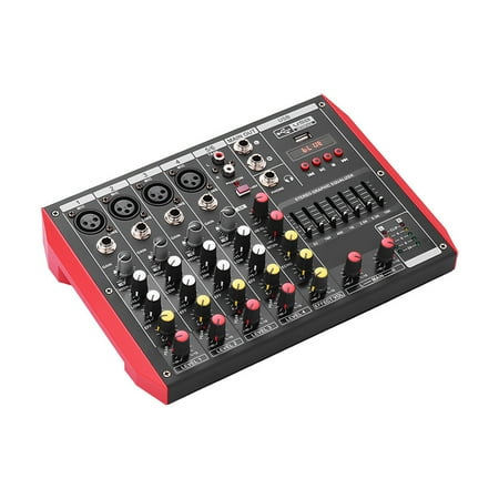 D6 Portable 6-Channel Mixing Console Mixer 7-band EQ Built-in 48V Phantom Power Supports BT Connection USB MP3 Player for Music Recording DJ Network Live Broadcast Karaoke