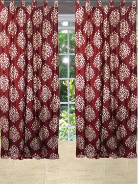 Mogul 2 Beautiful Printed Scrolls Curtains Red Window Panels 84