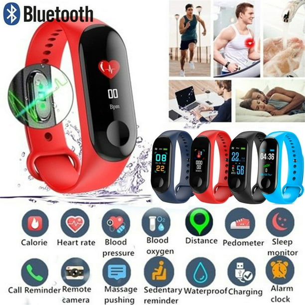Myriann - Fitness Tracker Blood Pressure HeartRate M3 Smart Band Watch Bracelet Wristband RED