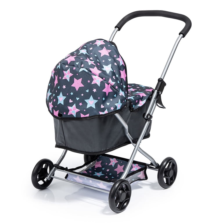 Bayer Design Doll Pram, Blue/Pink Stars Adjustable Handle photo 4