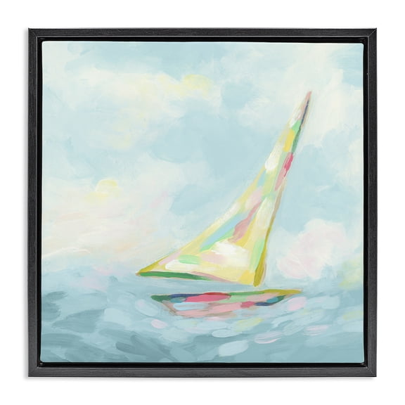 Stupell Industries Contemporary Modern Pastel Sailboat Black Floating Frame Canvas Art, 18 x 18, by June Erica Vess