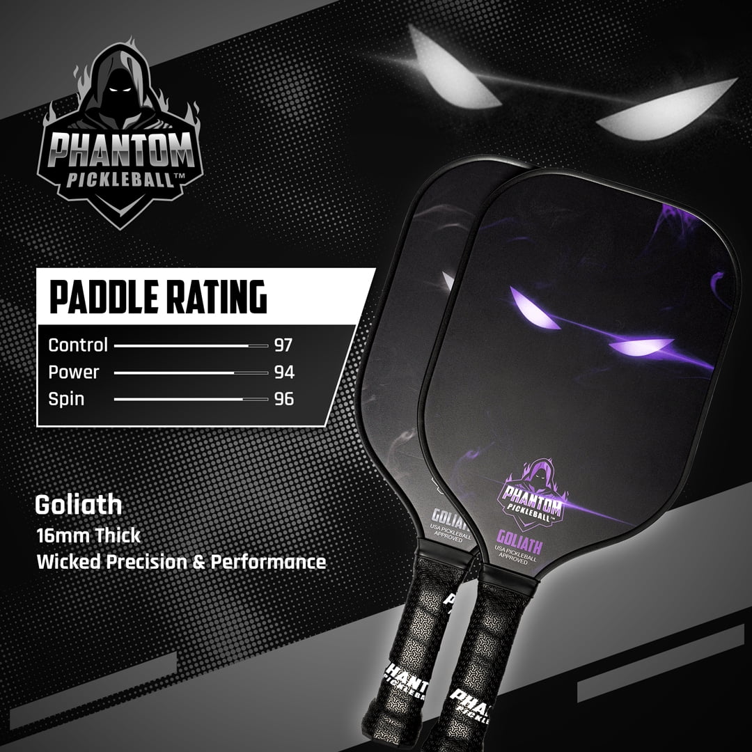 Phantom Pickleball - Goliath (Purple) 16mm T800 Carbon Fiber Pro Pickleball Paddle with Cover