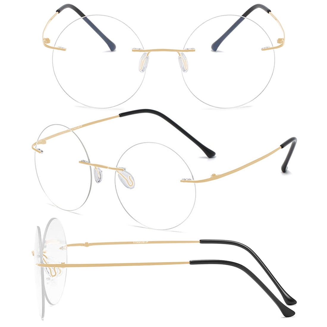 KOOSUFA Titanium Rimless Round Reading Glasses +1.5 Blue Light Blocking Eyeglasses Readers Frameless Eyewear for Men Women Gold