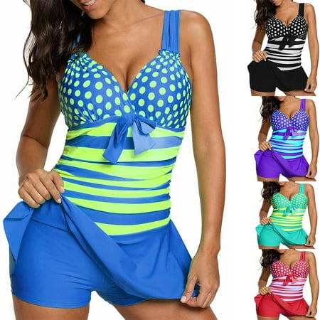 Fashion Swimwear - Senfloco Women Fashion Tankini Swimsuit Wide Strap Polka Dot Swim Dress and Dhort, Fit for Summer Swimwear,Pool Parties,Beach,Lake,Cruise,Vacation.